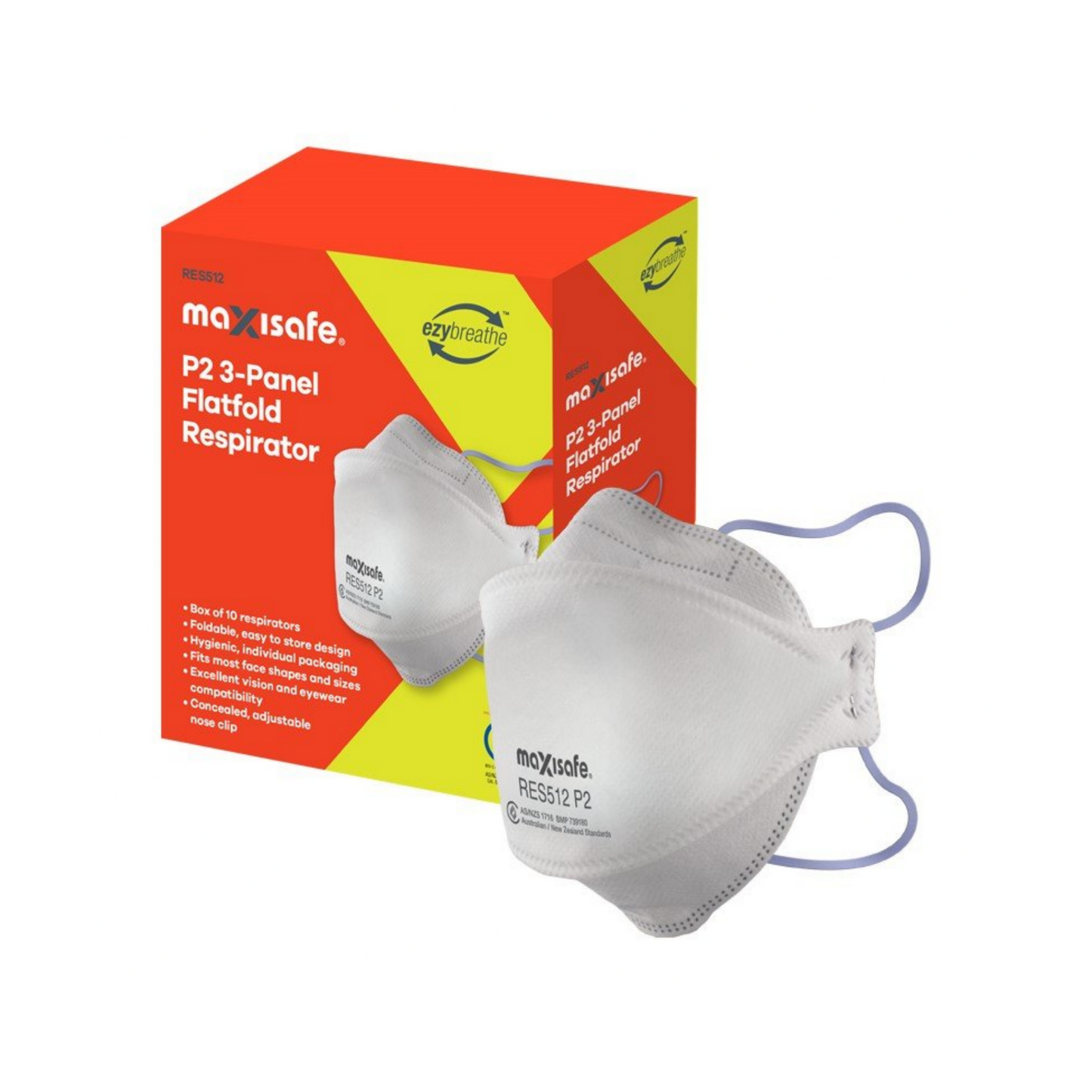 Maxisafe P2 3-Panel Flat Fold Respirator (Box of 20)